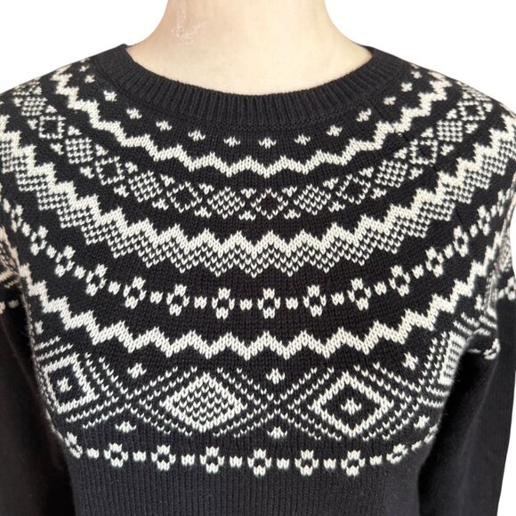Talbots black and white Fair Isle crewneck pullover long sleeve sweater size PS - Picture 5 of 8